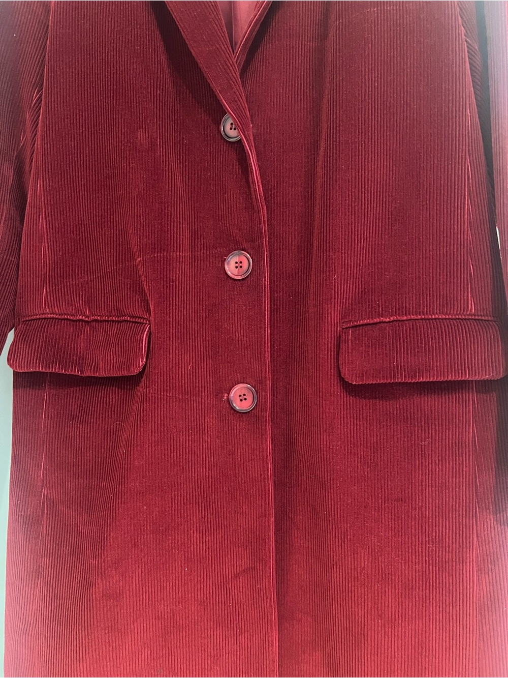 ANTHROPOLOGIE by Helene Berman: Deep Red Long Corduroy Coat-LIKE NEW - Picture 8 of 16